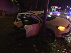 car crashed against pole