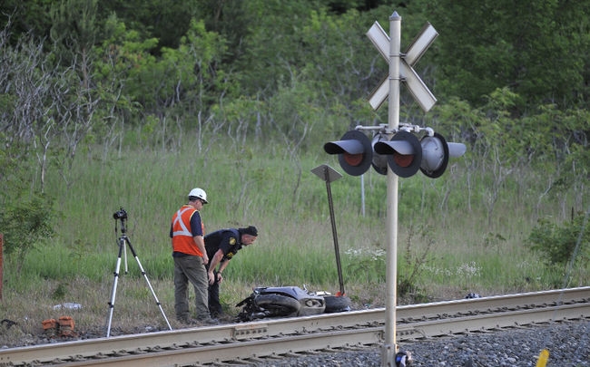 A motorcyclist was transported to Royal Victoria Regional Health Centre with life-threatening injuries after colliding with a train Thursday evening. Provincial police received a call about the incident, which occurred at Snow Valley Road and Wilson Drive, at approximately 7:20 p.m. OPP Sgt. Peter Leon said the man's injuries are considered serious. Snow Valley Road was closed while police conducted their investigation and traffic was rerouted around the scene. MARK WANZEL PHOTO