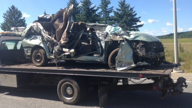The wrecked Toyota Sienna that was involved in a fatal crash in Caledon on July 26 is shown. (Cam Woolley)