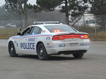 Barrie Police cruiser seen from the back.